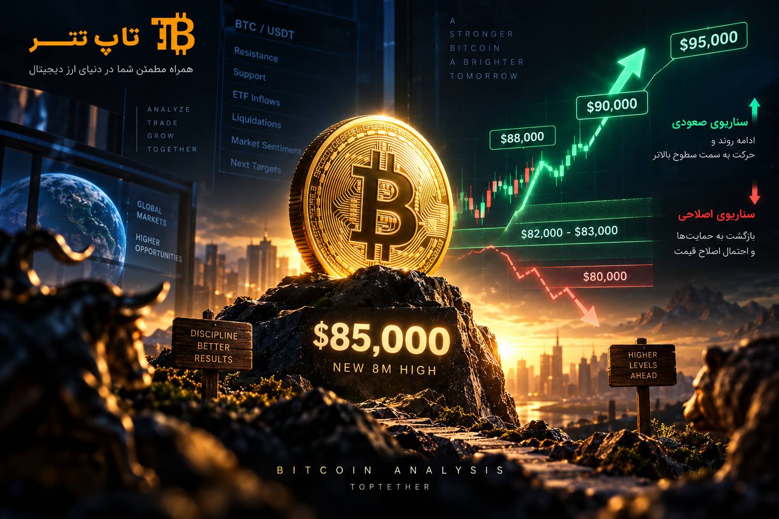 تحلیل بیت‌کوین امروز ۳۰ شهریور ۱۴۰۵؛ آیا BTC پس از ۸۵ هزار دلار به ۹۰ هزار می‌رسد؟